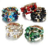 Boho Beaded Cuff Bracelet for Women Natural Stone Adjustable Bangle
