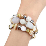 Boho Beaded Cuff Bracelet for Women Natural Stone Adjustable Bangle
