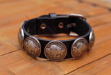 Western Metal America Coin Concho Leather Bracelet Cuff