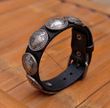 Western Metal America Coin Concho Leather Bracelet Cuff