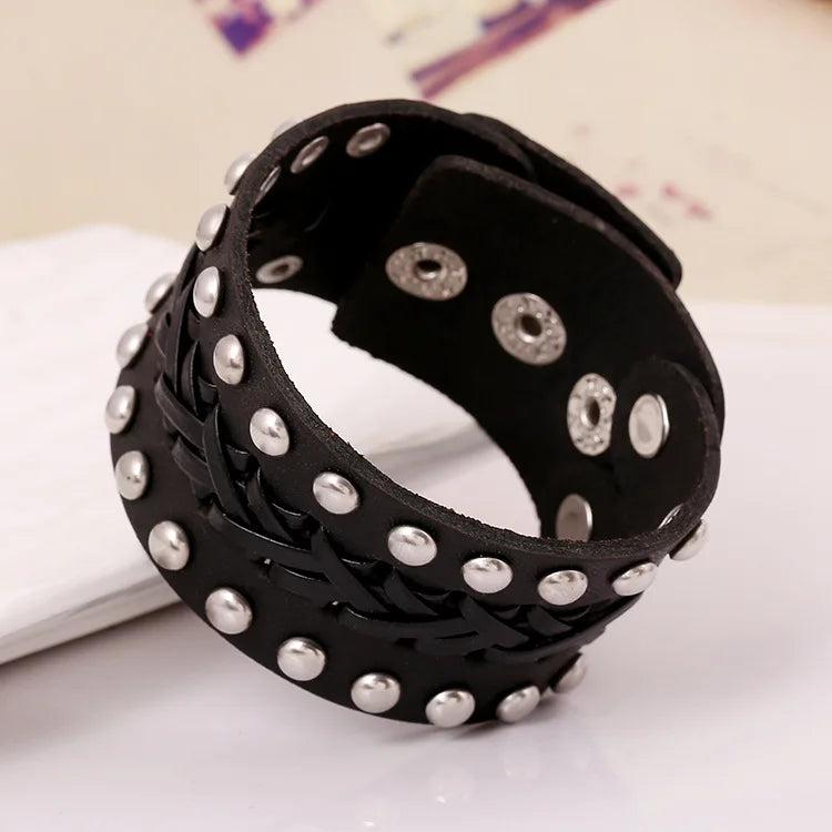 Punk Rock Men's Leather Bracelet Brown Cuff Jewelry