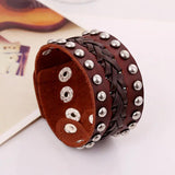 Punk Rock Men's Leather Bracelet Brown Cuff Jewelry