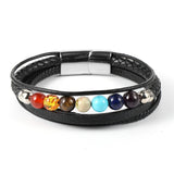 Men's 7 Chakra Stone Bead Leather Bracelet