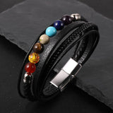 Men's 7 Chakra Stone Bead Leather Bracelet