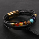 Men's 7 Chakra Stone Bead Leather Bracelet