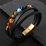 Men's 7 Chakra Stone Bead Leather Bracelet