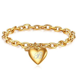 Stainless Steel Initial Letter Charm Bracelet for Women