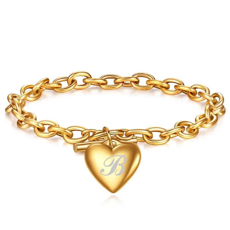Stainless Steel Initial Letter Charm Bracelet for Women