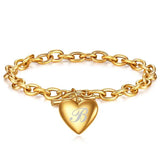 Stainless Steel Initial Letter Charm Bracelet for Women
