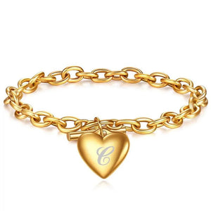 Stainless Steel Initial Letter Charm Bracelet for Women