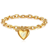 Stainless Steel Initial Letter Charm Bracelet for Women