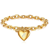 Stainless Steel Initial Letter Charm Bracelet for Women
