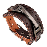 Vintage Punk Leather Bracelet 2 & Brown Clasp Multilayer Braid Rope Bracelet