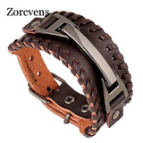 Vintage Punk Leather Bracelet 2 & Brown Clasp Multilayer Braid Rope Bracelet