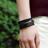 Vintage Punk Leather Bracelet 2 & Brown Clasp Multilayer Braid Rope Bracelet