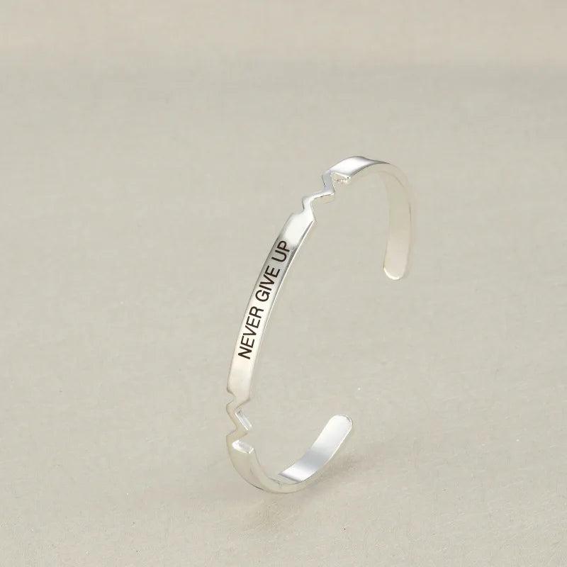 Engraved NEVER GIVE UP Cuff Bracelet Suicide Awareness Jewelry