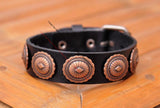 Western Antique Copper Tribal Flower Concho Leather Bracelet