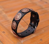 Western Antique Copper Tribal Flower Concho Leather Bracelet