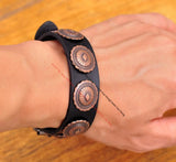 Western Antique Copper Tribal Flower Concho Leather Bracelet