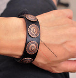 Western Antique Copper Tribal Flower Concho Leather Bracelet