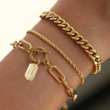Vintage Square Letter Engraving Pendant Bracelet Men Girls Jewelry