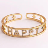 Rainbow CZ HAPPY Letter Cuff Bracelet For Women