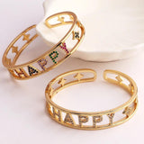 Rainbow CZ HAPPY Letter Cuff Bracelet For Women