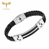 Men Leather Cuff Bracelet with Stainless Steel Accessory Pink Wires