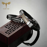 Men Leather Cuff Bracelet with Stainless Steel Accessory Pink Wires