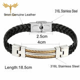 Men Leather Cuff Bracelet with Stainless Steel Accessory Pink Wires