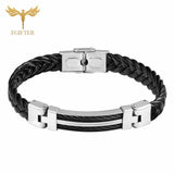 Men Leather Cuff Bracelet with Stainless Steel Accessory Pink Wires