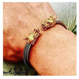 Dragon Accents Thick Cable Cuff Bracelet Men