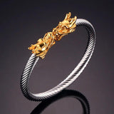 Dragon Accents Thick Cable Cuff Bracelet Men