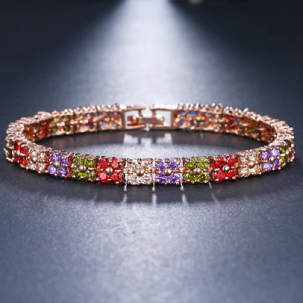 Rose Zircon Flower Bracelet for Women, Graduation Gift
