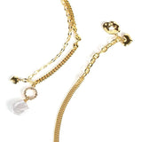 Double Layers Brass18k Plated Chain Bracelet with Heart Baroque Pearl