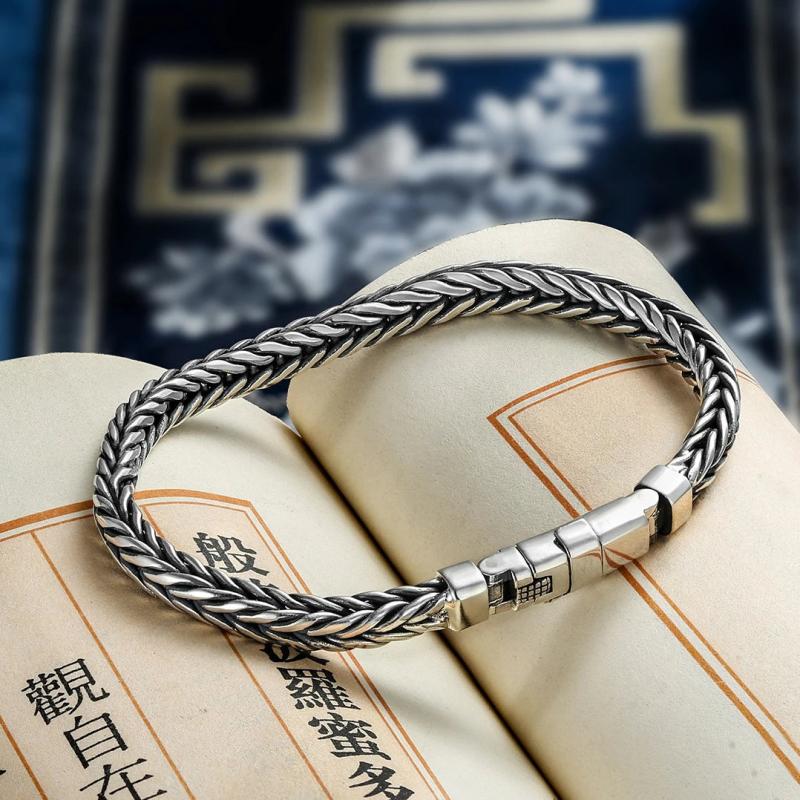 Silver 5mm Hand-woven Bolt Keel Bracelet Men's Personality Student Jewelry