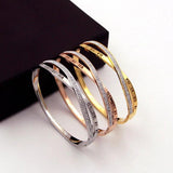 Cross Crystal Steel Bangles Bracelet for Women Roman Numerals Jewelry