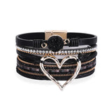 Ethnic Wide Cuff Bohemian Heart Bracelet Punk Rhinestone Bracelets