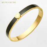 Enamel Roman Numerals Stainless Steel Cuff Bangle for Women