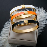 Enamel Roman Numerals Stainless Steel Cuff Bangle for Women