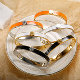 Enamel Roman Numerals Stainless Steel Cuff Bangle for Women