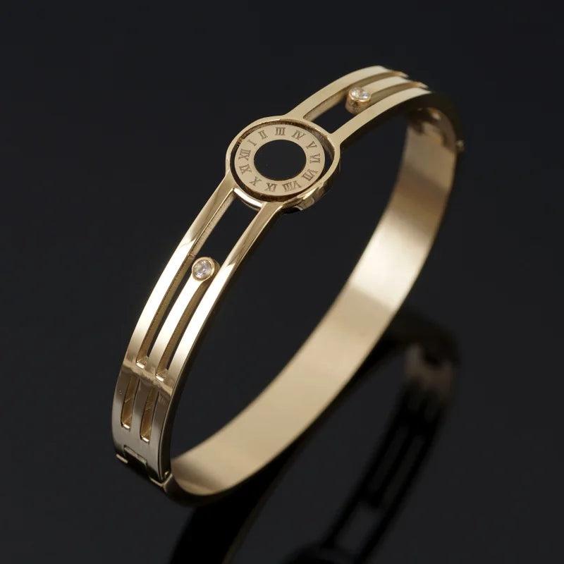 Hollow Stainless Steel Punk Bangles Roman Numerals Shell Bracelets