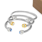 Titanium Steel Cable Cuff Bracelet Zircon Bangle