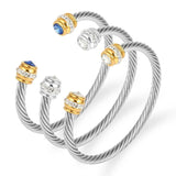 Titanium Steel Cable Cuff Bracelet Zircon Bangle