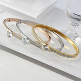 Stainless Steel Open Cuff Bangle Crystal CZ Bracelet