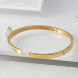 Stainless Steel Open Cuff Bangle Crystal CZ Bracelet