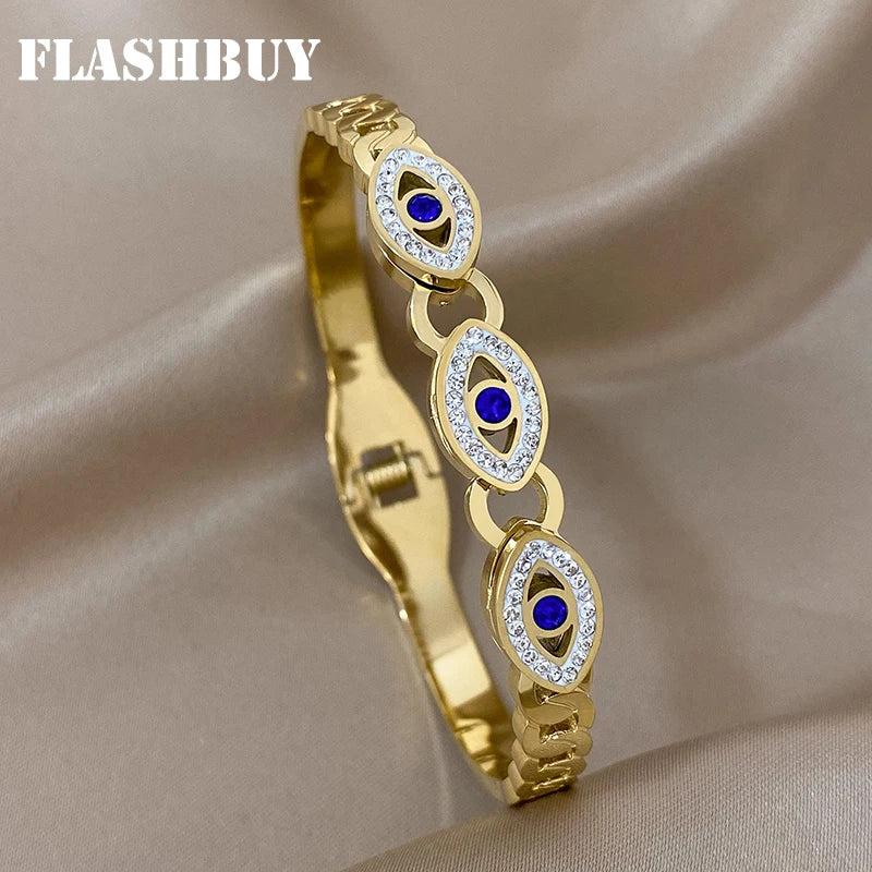 Zircon Evil Eye Bangles Bracelets Charm Waterproof Jewelry