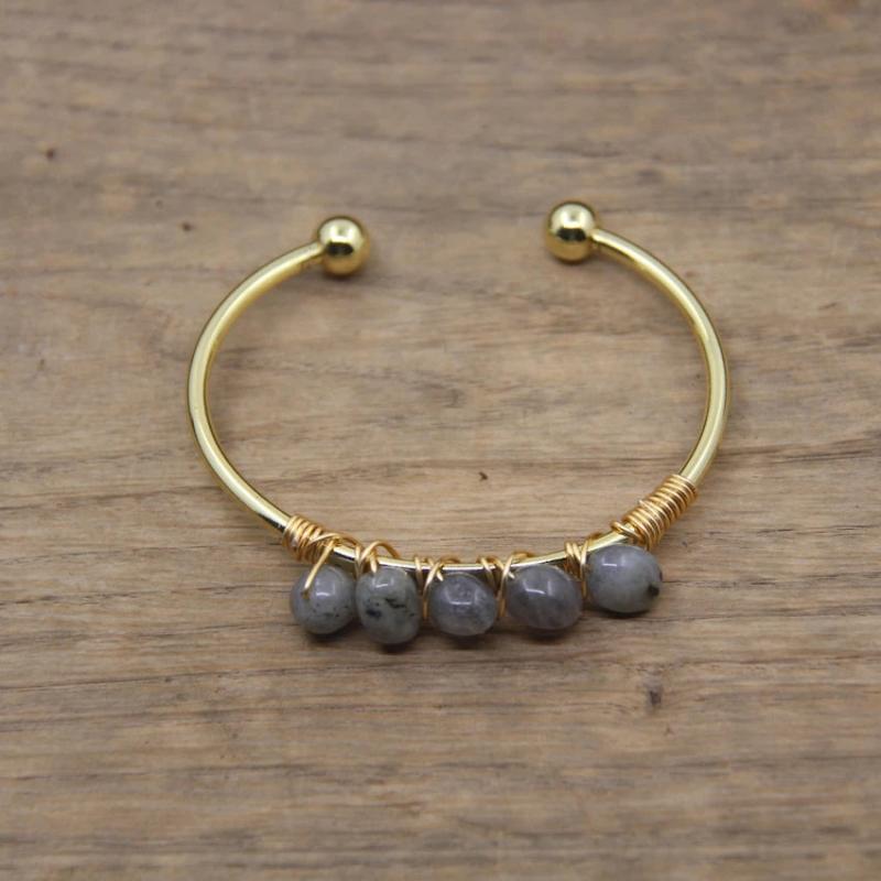 Labradorite Chip Beads Open Cuff Bangle Bracelet