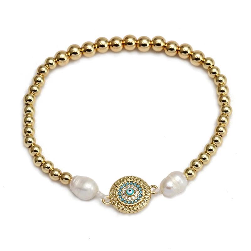 Freshwater Pearl Evil Eye Charm Bracelet for Women Girls Men