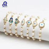 Freshwater Pearl Evil Eye Charm Bracelet for Women Girls Men